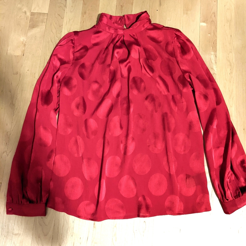 Red Silky High Collar Blouse